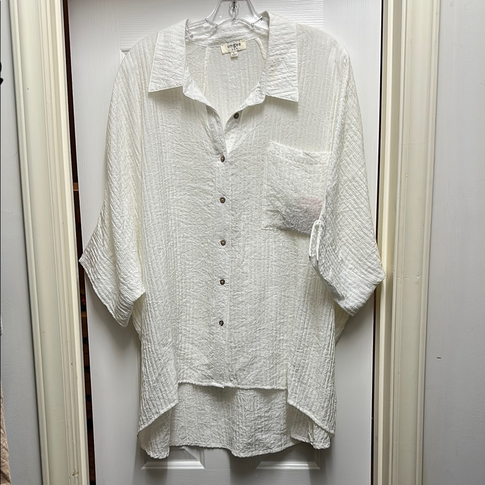 Umgee White Button Down Shirt Crisp Classic Top